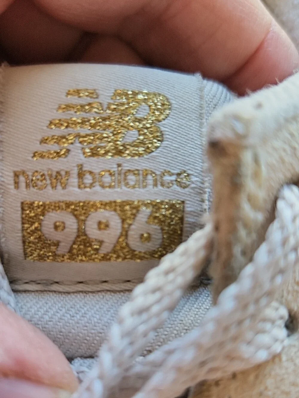 New Balance Men’s Cream Suede & White Mesh Sneakers with Navy Logo